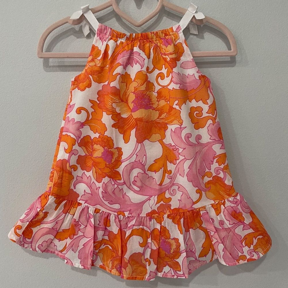 Janie And Jack Rio Glow Pink, Orange and White Floral Sundress Size 6-12 Months